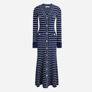 J. CREW Button-Up Sweater Dress in Stripe Navy White Midi Size Small